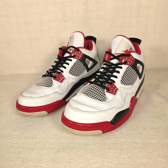Nike Air Jordan Retro 4 308497-110 White/Red/Black Shoes Men's 8.5 Fire Red EUC - Picture 3 of 16